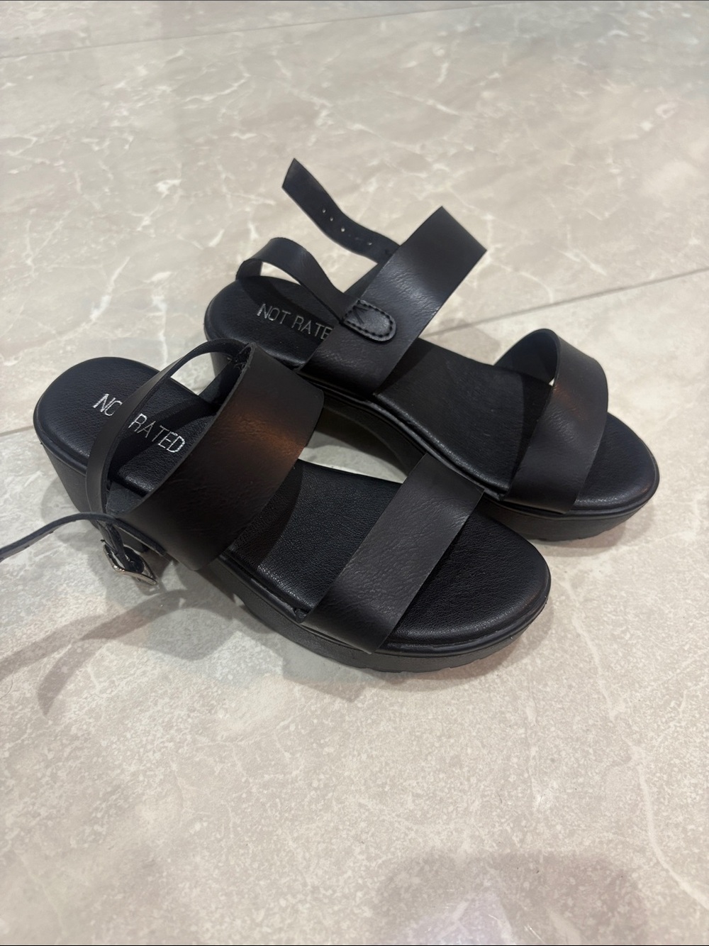 Not Rated Black Wide-Strap Platform Sandals